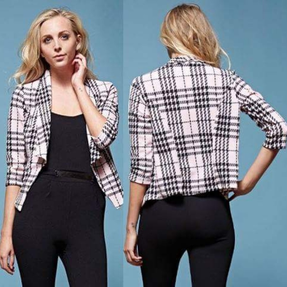 Pink Plaid 3/4 Hand Jacket - Picture 3 of 7